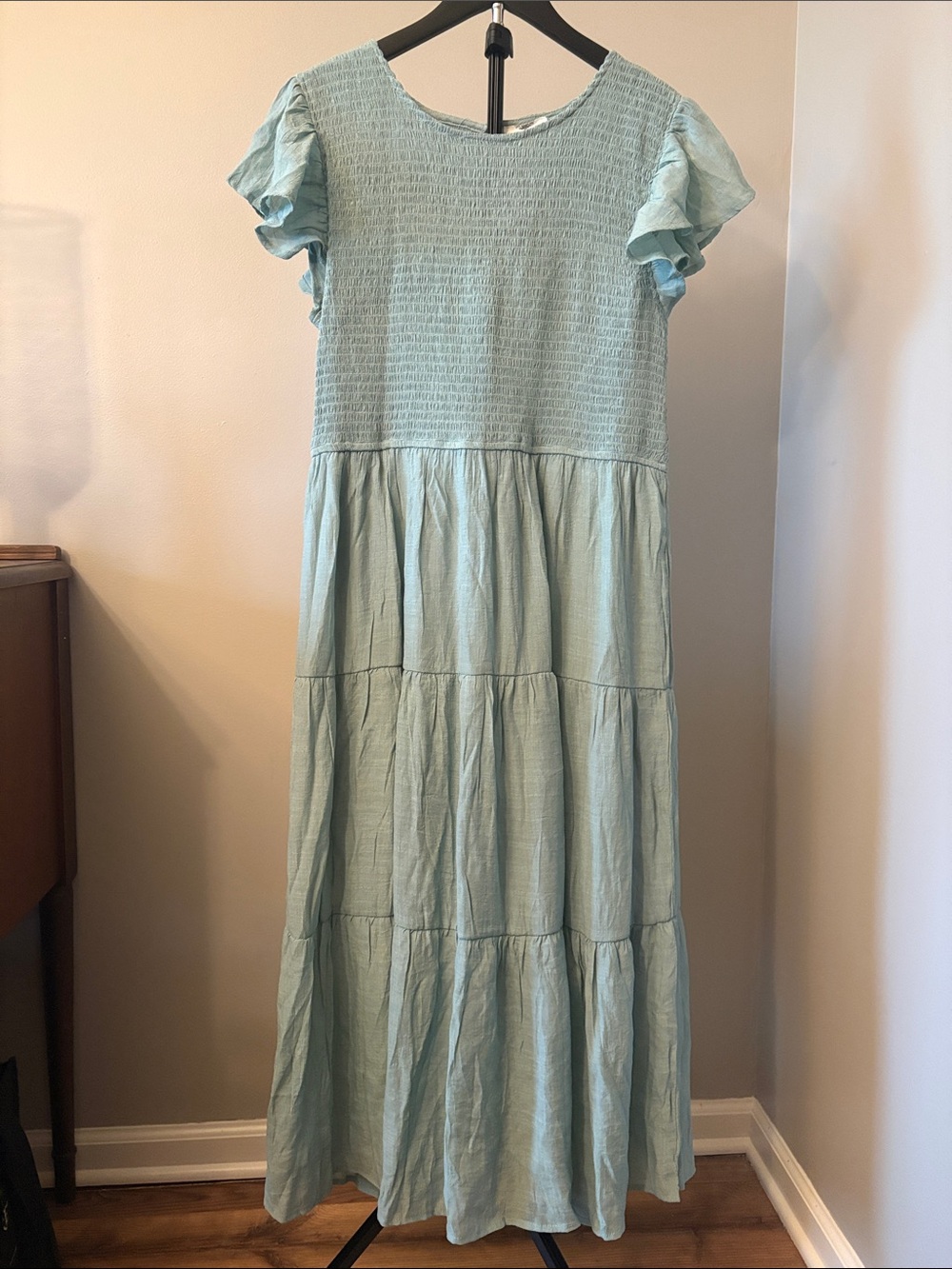 NWT Perch by Blu Pepper Size 1x Sage Green Tiered Dress